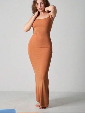 SHEIN Rust Brown Square Neck Maxi Bodycon Dress